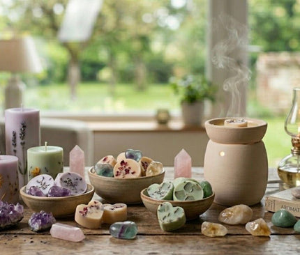 Bougies parfumées avec pierres de lithothérapie pour bien-être et ambiance apaisante