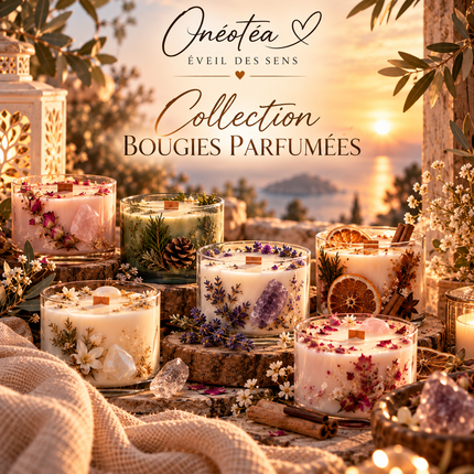 Bougies parfumées artisanales Onéotéa avec cire de soja et fragrances de Grasse