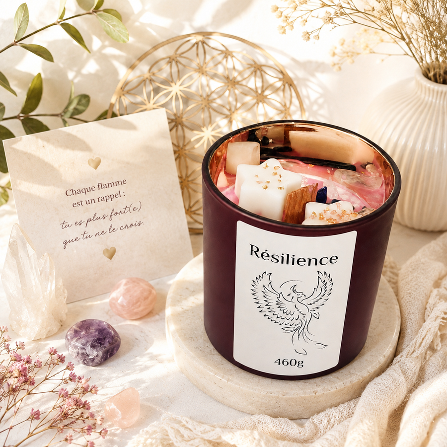 Bougie parfumée Résilience artisanale en verre recyclé avec cire de soja et parfum apaisant