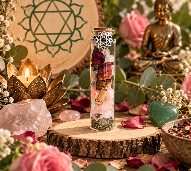 Fiole Chakra Cœur Anahata & Pierres Naturelles | Onéotéa