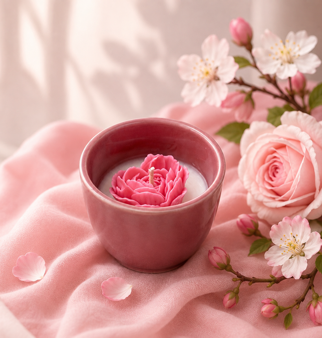 Bougie • Flamme de Cœur • Musc Blanc • Rose • Fleur de Pommier – Création Onéotéa