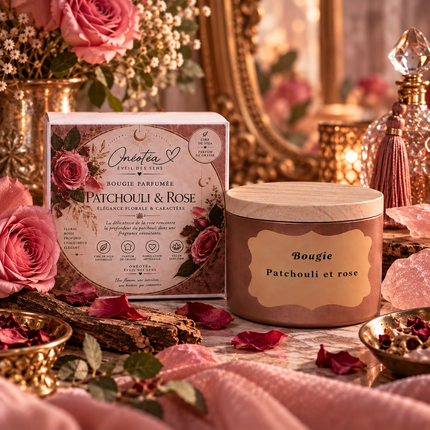 Bougie Patchouli & Rose – Parfum Floral & Boisé | Onéotéa