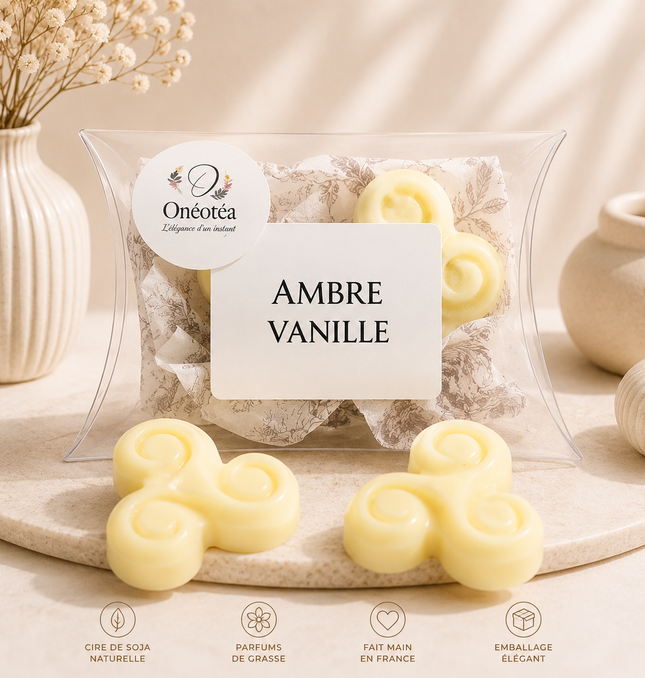 Fondant parfumé Ambre Vanille en cire végétale de soja, parfum chaud et doux pour intérieur cosy