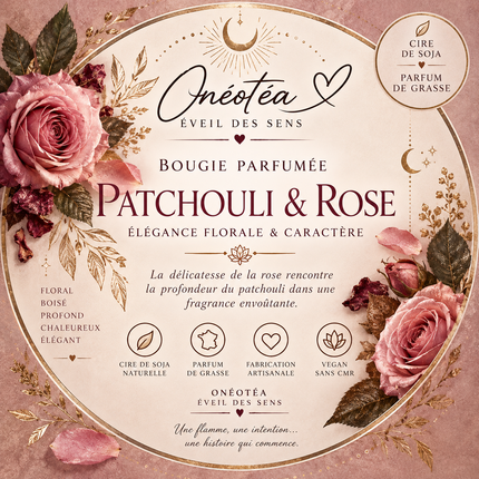 Bougie Patchouli & Rose – Parfum Floral & Boisé | Onéotéa