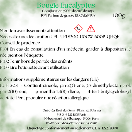 Bougie parfumée Eucalyptus | Senteur aromatique | Onéotéa