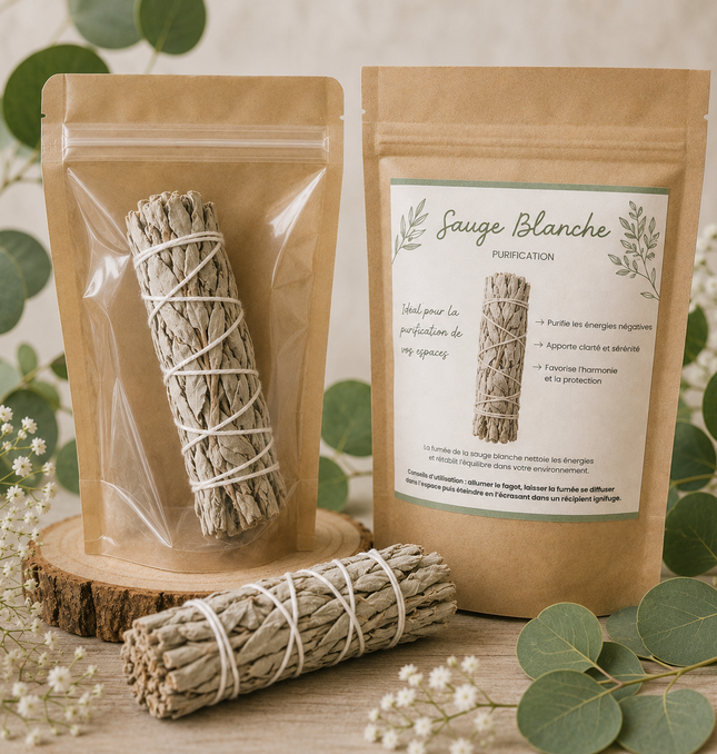 Fagot de sauge blanche 100% naturelle pour purification et bien-être spirituel
