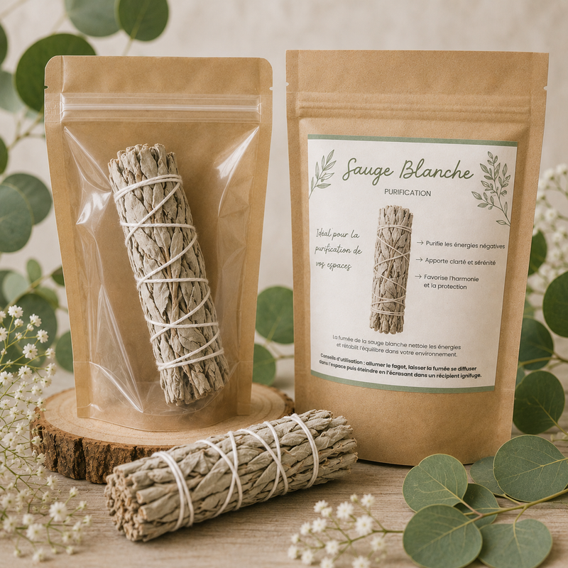 Fagot de sauge blanche 100% naturelle pour purification et bien-être spirituel