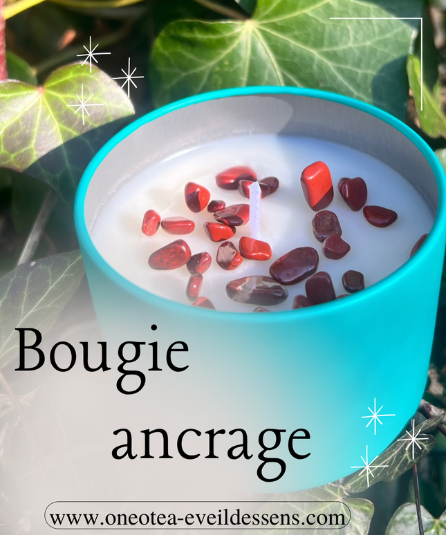 Bougie parfumée " Ancrage " avec Pierres Jaspe rouge