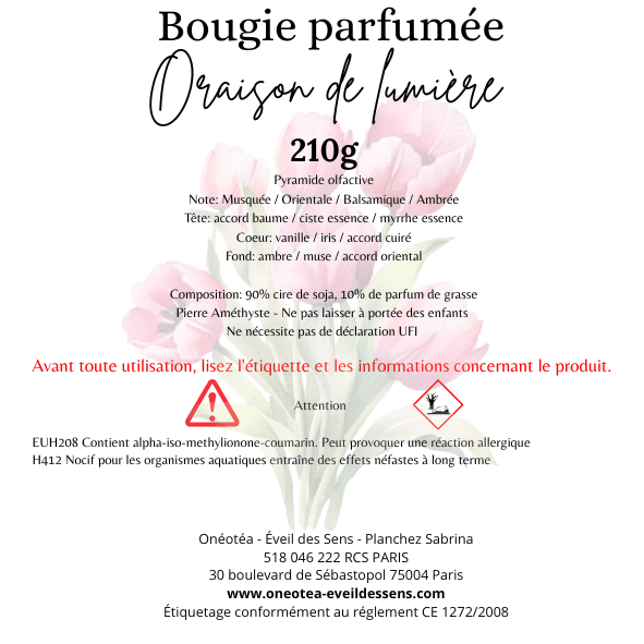 Bougie "Oraison de Lumière" - Onéotéa - Éveil des Sens