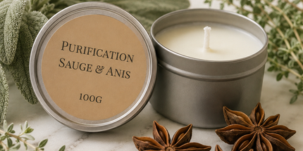 Bougie sauge anis parfumée en cire de soja avec contenant métallique réutilisable pour purification et bien-être