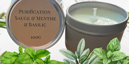🕯️ Bougie Sauge, Menthe & Basilic – Renouveau & Énergie Pure