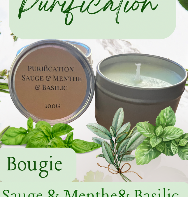 🕯️ Bougie Sauge, Menthe & Basilic – Renouveau & Énergie Pure