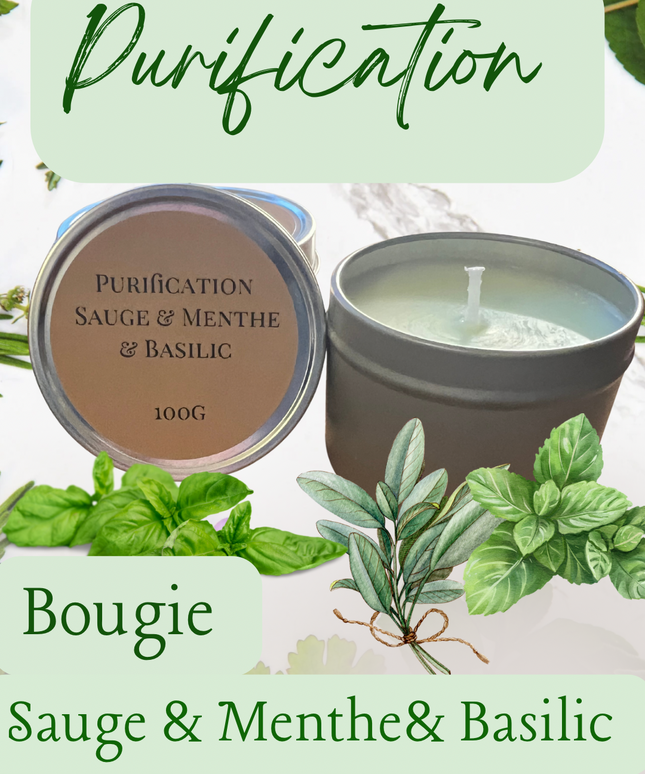 🕯️ Bougie Sauge, Menthe & Basilic – Renouveau & Énergie Pure