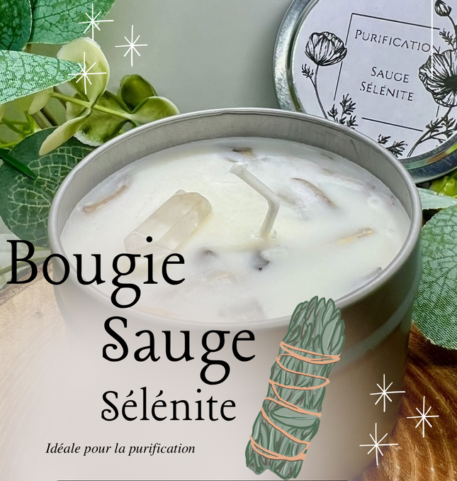 Bougie Sauge et Pierre De Sélénite