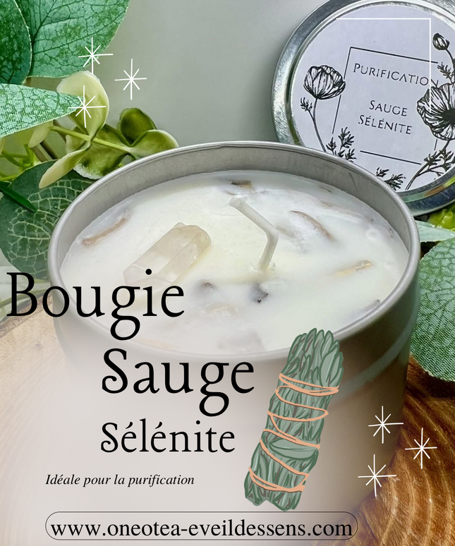 Bougie Sauge et Pierre De Sélénite