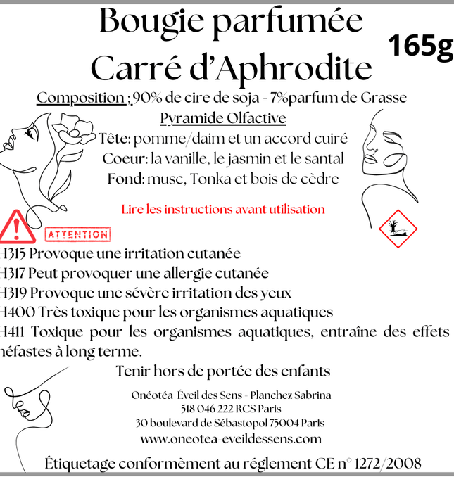 Bougie " Carré d'Aphrodite " - Onéotéa - Éveil des Sens