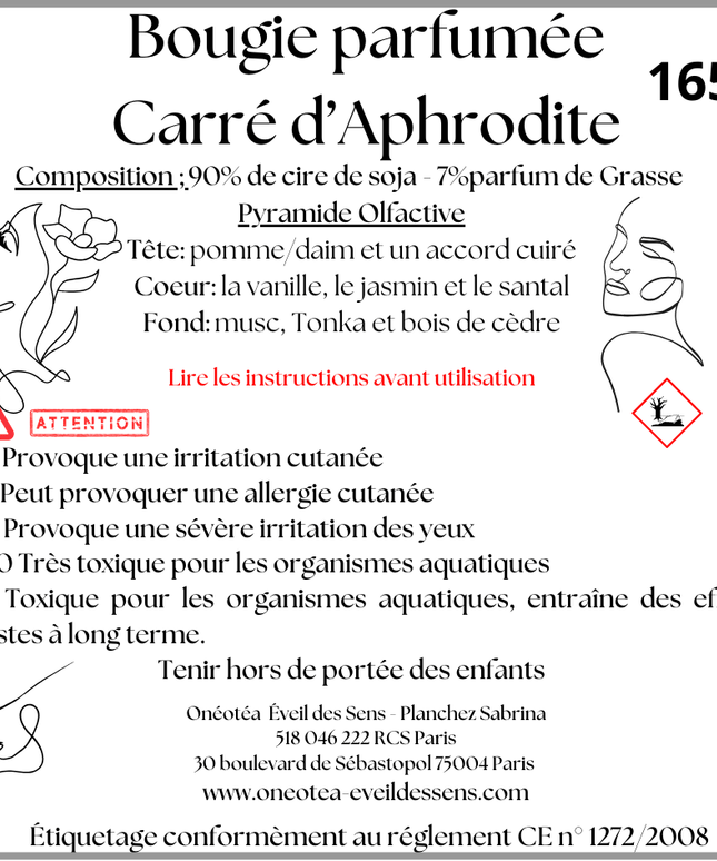Bougie " Carré d'Aphrodite " - Onéotéa - Éveil des Sens