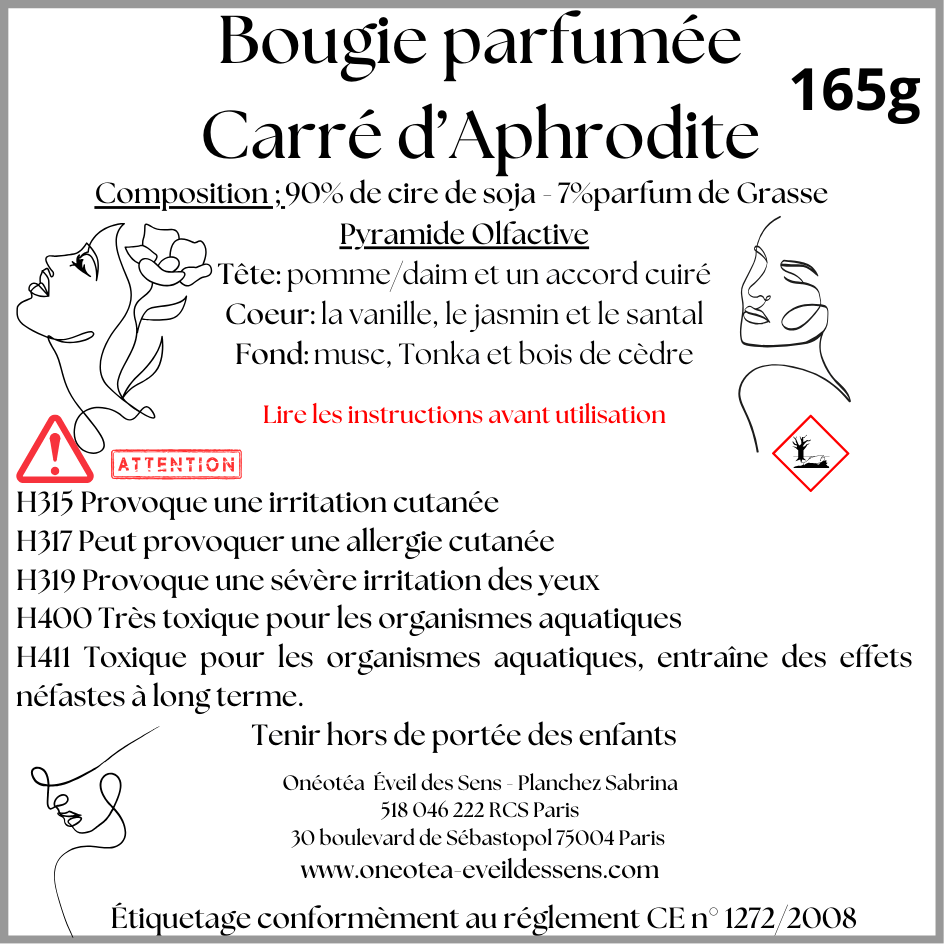 Bougie " Carré d'Aphrodite " - Onéotéa - Éveil des Sens