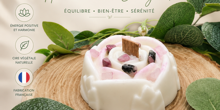 Bougie parfumée Mandala Libération émotionnelle avec quartz rose et rhodonite pour apaisement et équilibre intérieur