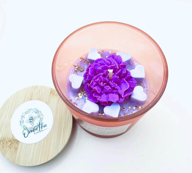 Bougie parfumée souffle du printemps avec fleurs lin magnolia hibiscus