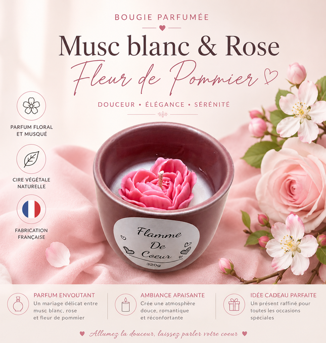 Bougie parfumée Musc Blanc et Rose et Fleur de pommier