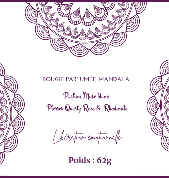 Bougie parfumée Mandala Quartz rose & Rhodonite - Musc Blanc - Onéotéa - Éveil des Sens