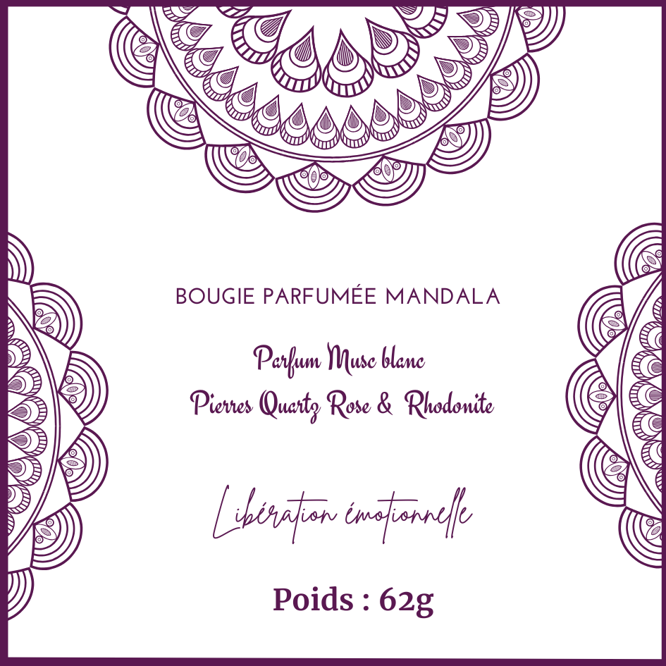 Bougie parfumée Mandala Quartz rose & Rhodonite - Musc Blanc - Onéotéa - Éveil des Sens