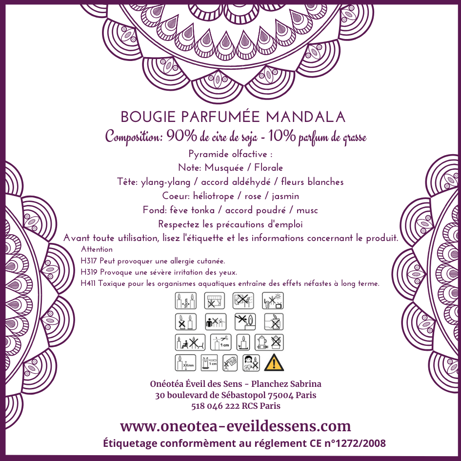 Bougie parfumée Mandala Quartz rose & Rhodonite - Musc Blanc - Onéotéa - Éveil des Sens