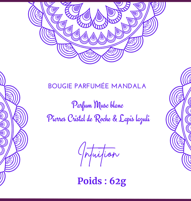 Bougie parfumée Mandala Cristal de Roche & Lapis Lazuli - Musc Blanc - Onéotéa - Éveil des Sens
