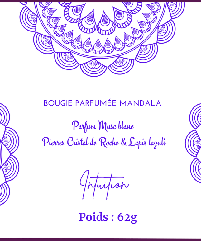Bougie parfumée Mandala Cristal de Roche & Lapis Lazuli - Musc Blanc - Onéotéa - Éveil des Sens