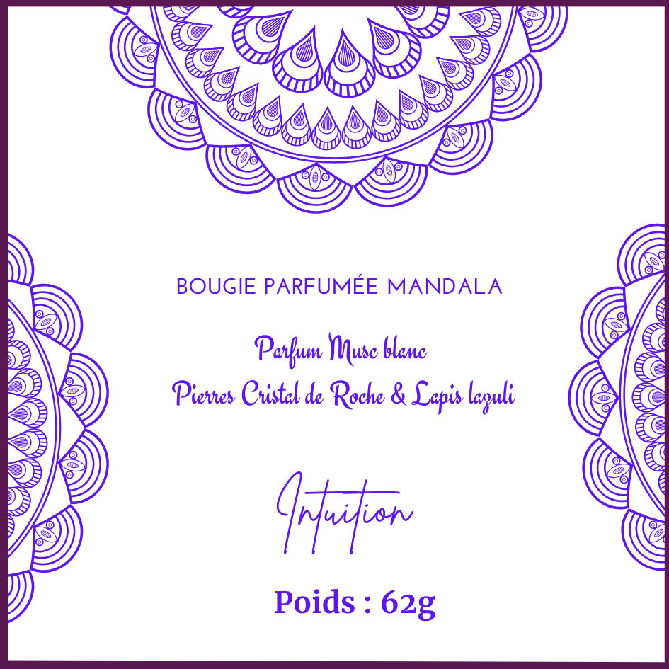 Bougie parfumée Mandala Cristal de Roche & Lapis Lazuli - Musc Blanc - Onéotéa - Éveil des Sens