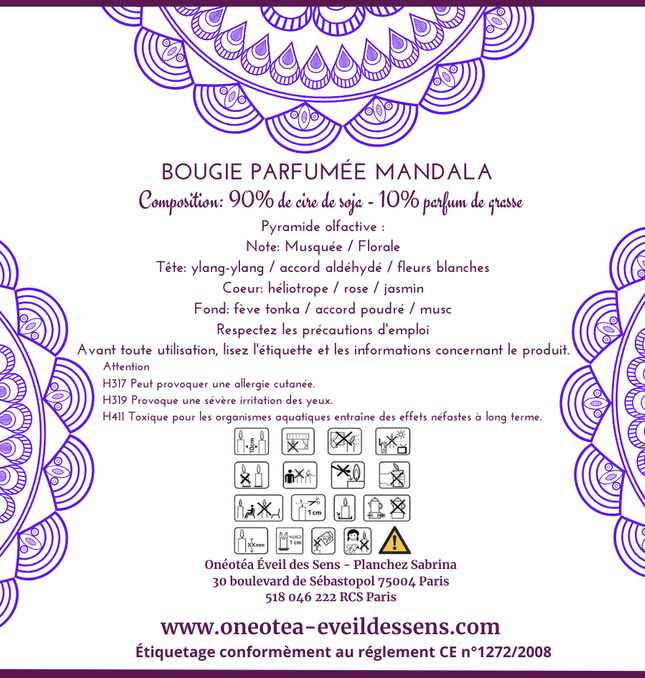 Bougie parfumée Mandala Cristal de Roche & Lapis Lazuli - Musc Blanc - Onéotéa - Éveil des Sens