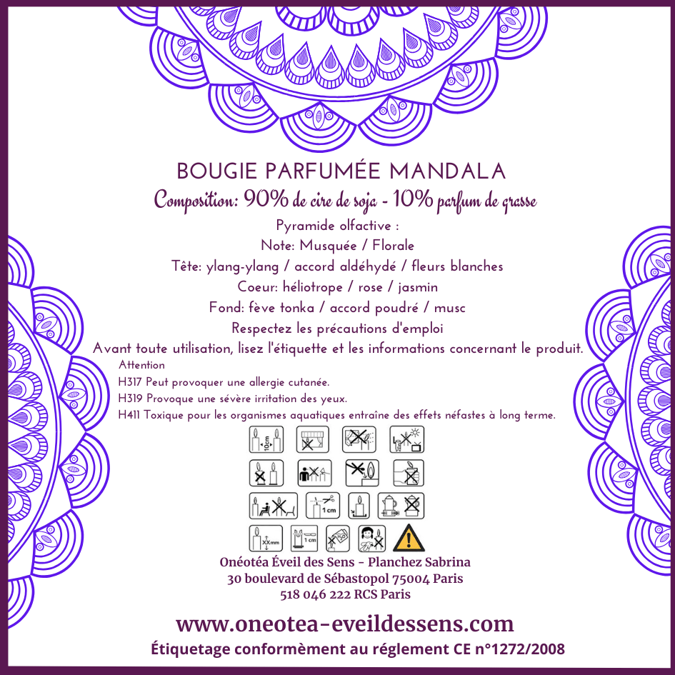 Bougie parfumée Mandala Cristal de Roche & Lapis Lazuli - Musc Blanc - Onéotéa - Éveil des Sens