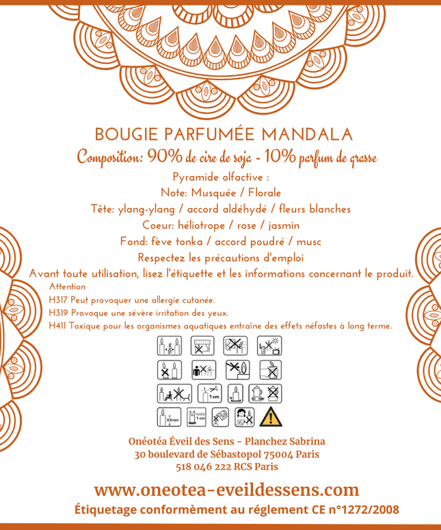 Bougie parfumée Mandala Citrine & Howlite - Musc Blanc - Onéotéa - Éveil des Sens