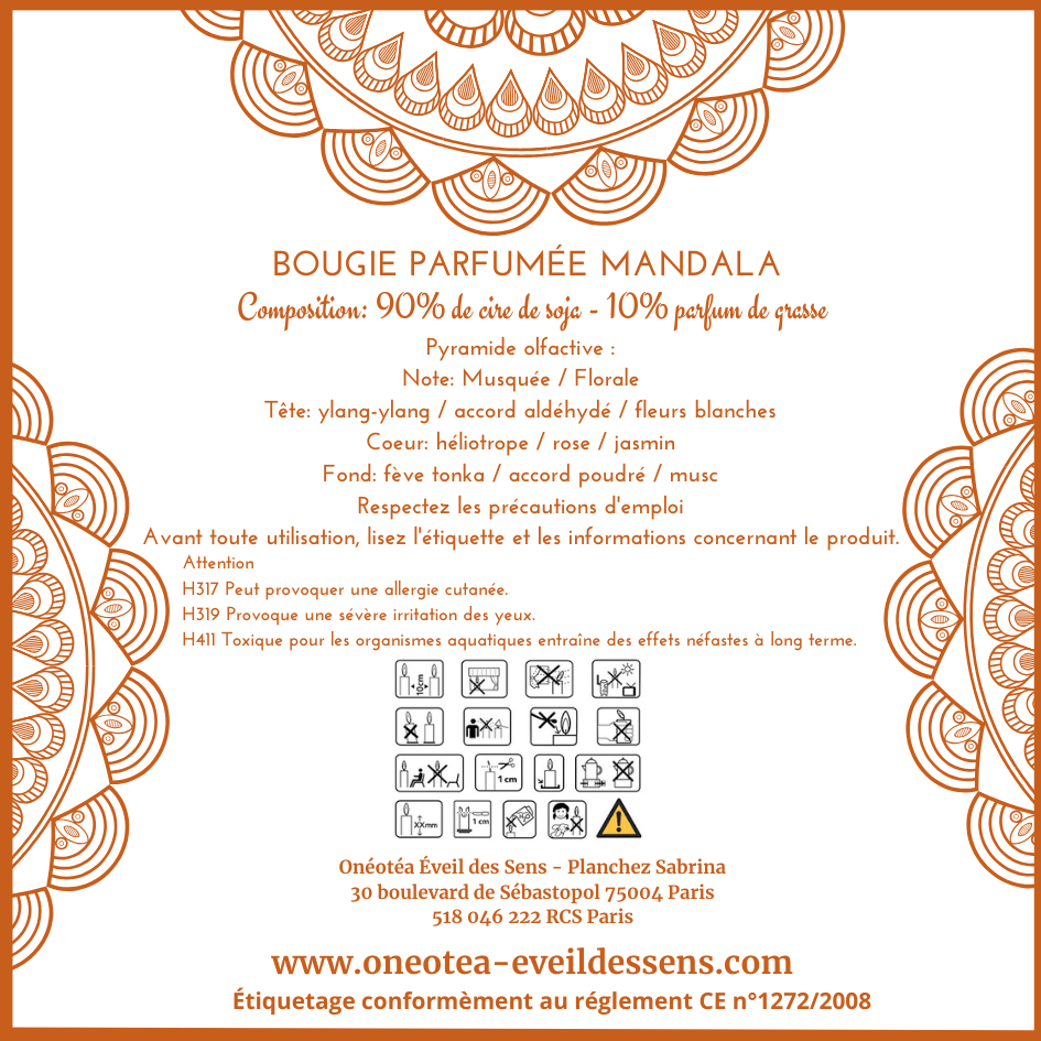 Bougie parfumée Mandala Citrine & Howlite - Musc Blanc - Onéotéa - Éveil des Sens