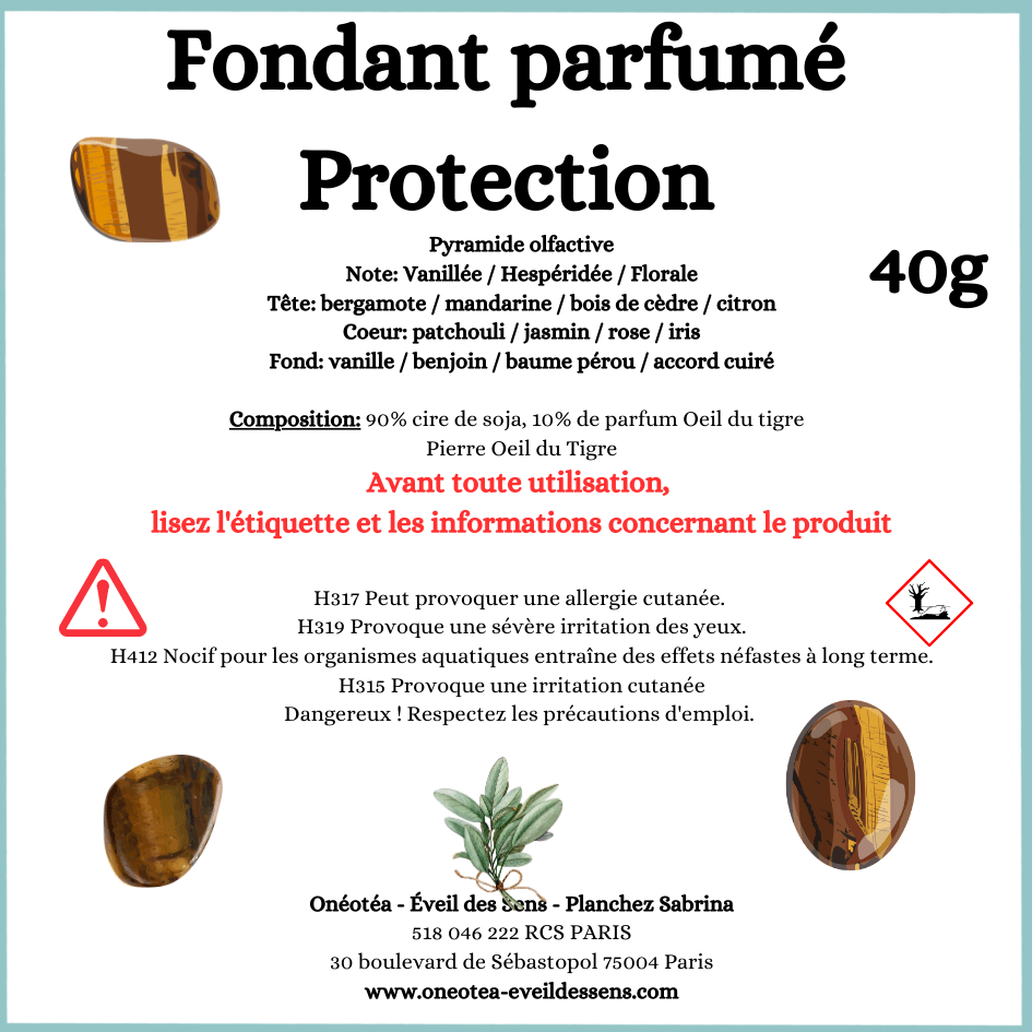Fondants Protection - Oeil du Tigre - Parfum Vanillée / Hespéridée / Florale - Onéotéa - Éveil des Sens