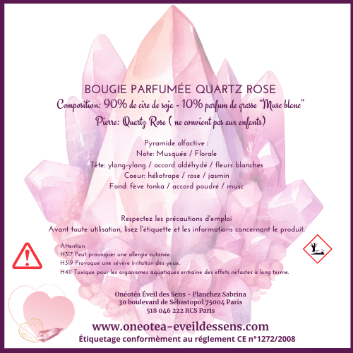 Bougie Quartz Rose - Onéotéa - Éveil des Sens