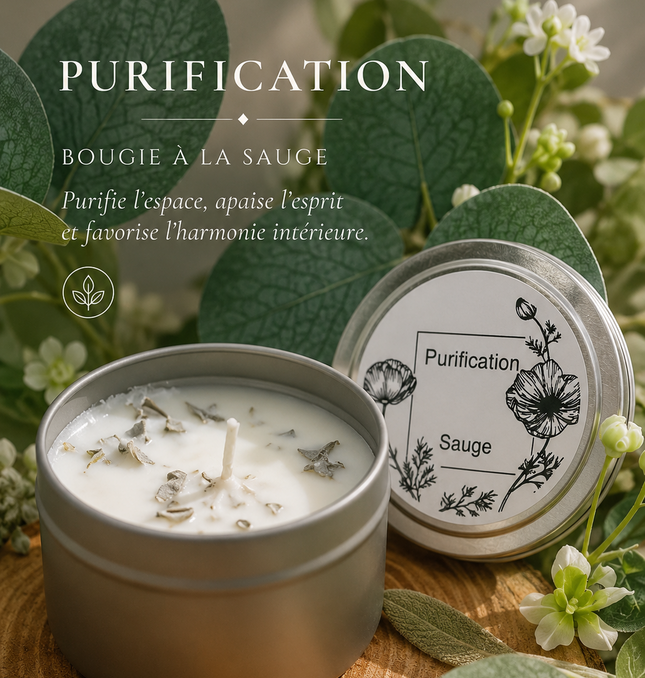 Bougie parfumée à la sauge blanche pour purification et harmonie énergétique
