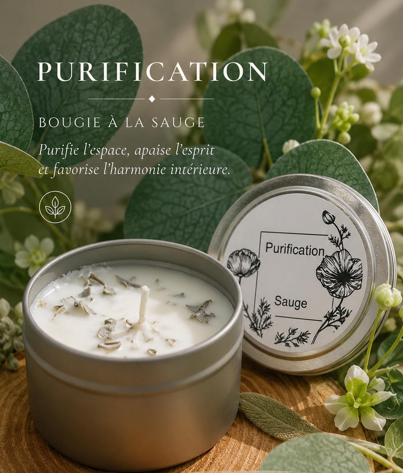 Bougie parfumée à la sauge blanche pour purification et harmonie énergétique