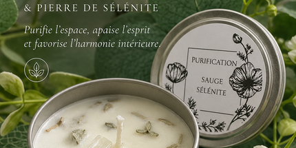Bougie parfumée Sauge blanche et Pierre de Sélénite pour purification et relaxation
