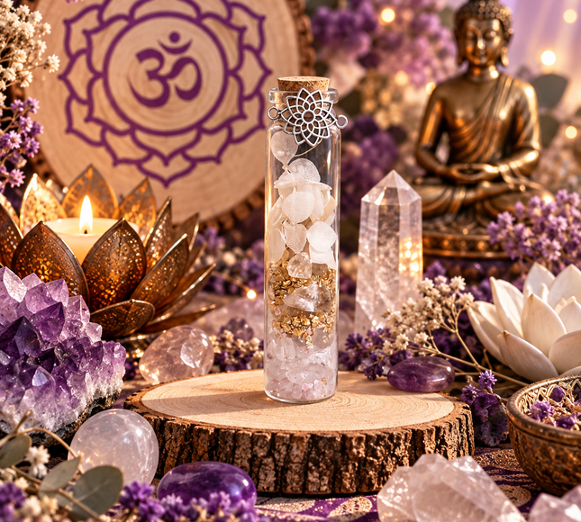 Fiole Chakra Coronal Sahasrara & Pierres Naturelles | Onéotéa
