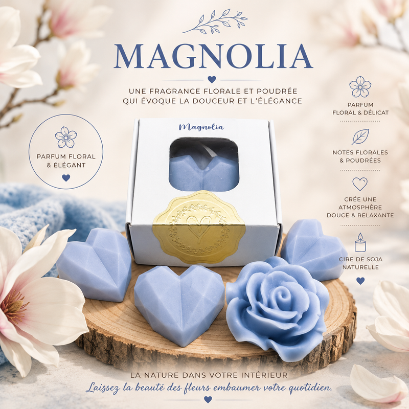 Lot de 2 fondants parfumés au magnolia en cire végétale, boîte cartonnée élégante