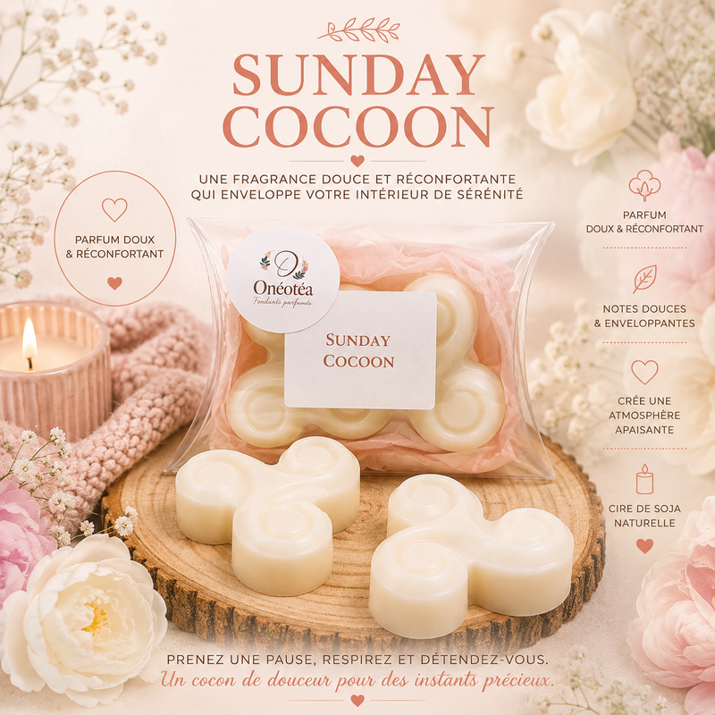 Lot de 2 fondants parfumés Sunday Cocoon notes florales vanillées dans boîte réutilisable