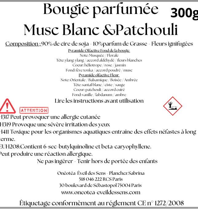 Bougie Parfumée au Musc blanc & Ambre Patchouli - Onéotéa - Éveil des Sens
