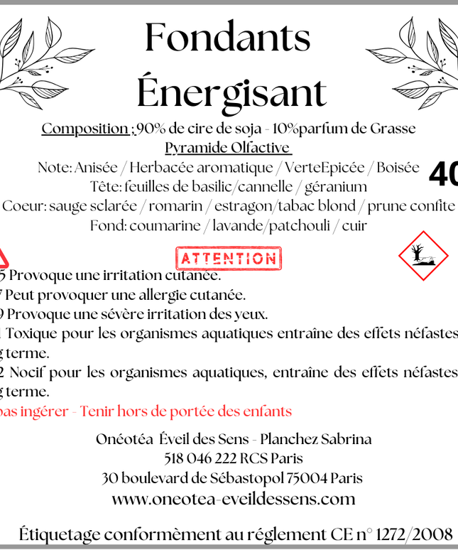 Fondants Parfumés Énergisant - Notes anisée/ Boisée/épicée/Verte - Onéotéa - Éveil des Sens