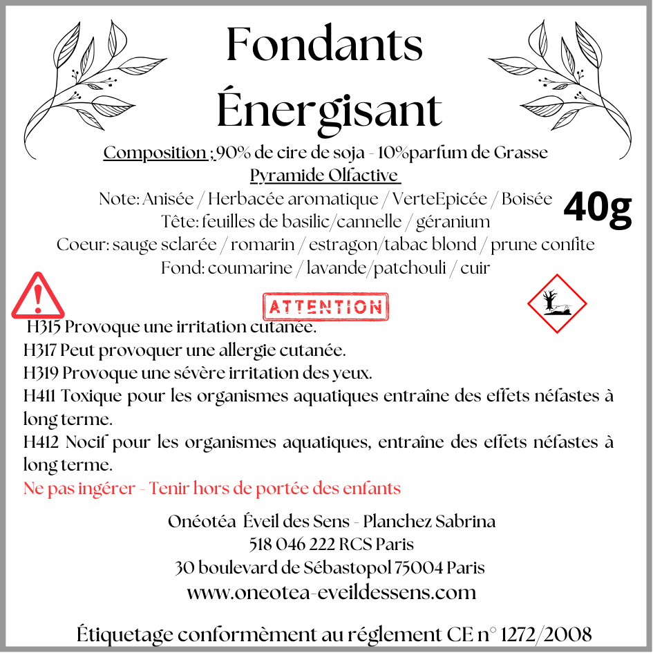 Fondants Parfumés Énergisant - Notes anisée/ Boisée/épicée/Verte - Onéotéa - Éveil des Sens