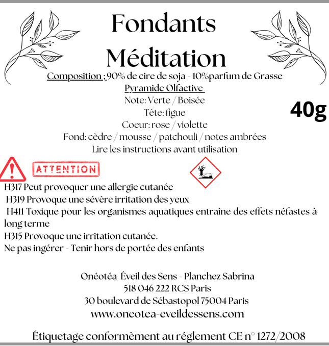 Fondants Parfumés Méditation - Notes boisés/Patchouli/ Ambrées - Onéotéa - Éveil des Sens