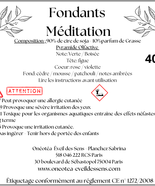 Fondants Parfumés Méditation - Notes boisés/Patchouli/ Ambrées - Onéotéa - Éveil des Sens