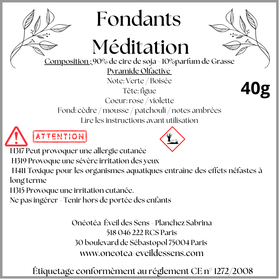 Fondants Parfumés Méditation - Notes boisés/Patchouli/ Ambrées - Onéotéa - Éveil des Sens