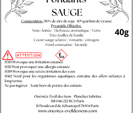 Lot de 2 fondants parfumés sauge en cire végétale pour purification et équilibre spirituel